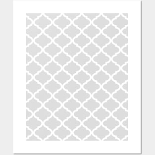 Light Grey Quatrefoil Lattice Pattern Posters and Art